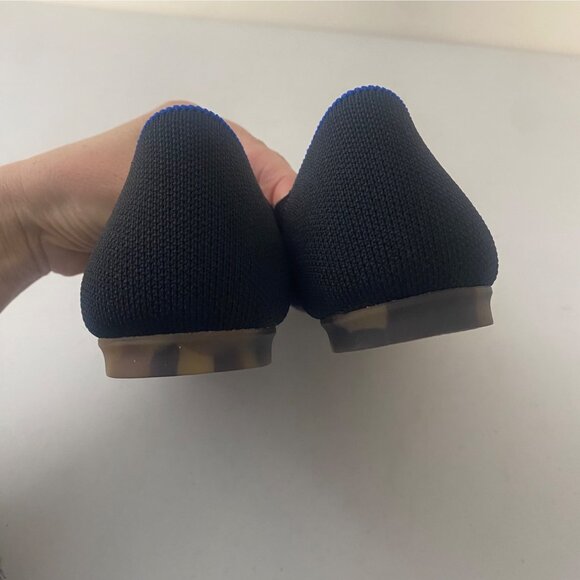 Rothy's Emblem Round Toe Ballet Flats Shoes Black Gold Buckle - Picture 5 of 8